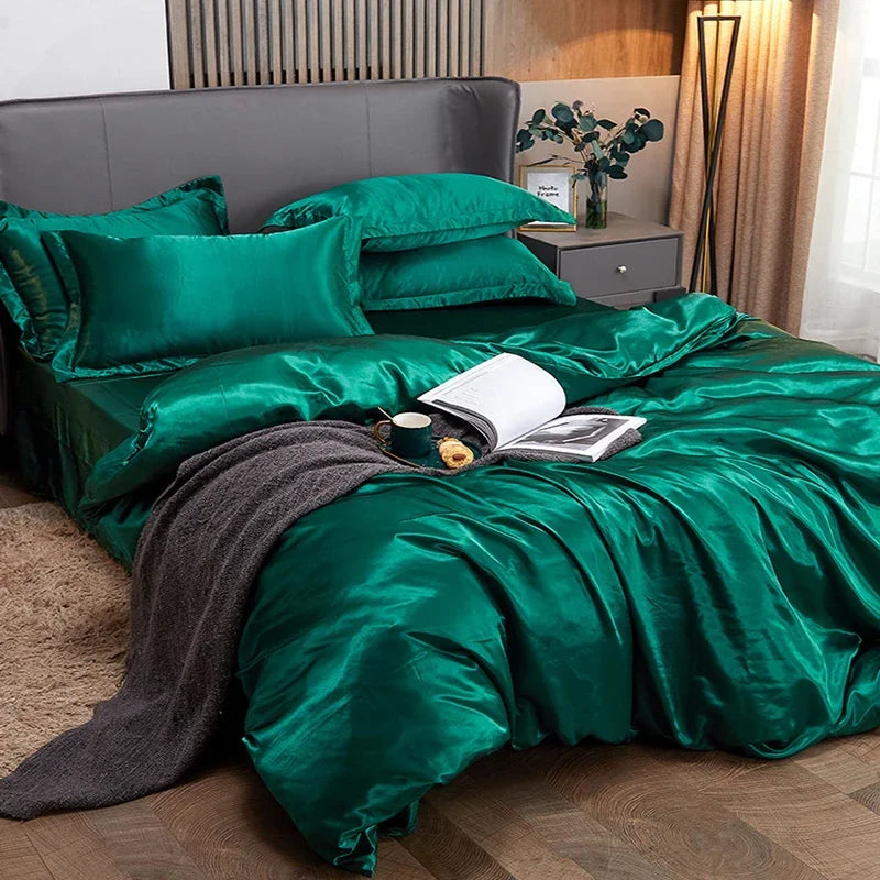 Afralia™ Nordic Faux Silk Solid Color Bedding Sets for Queen/King Bed Home Décor