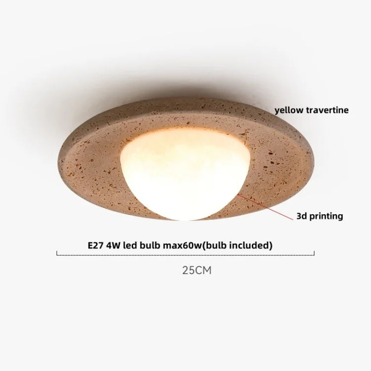 Afralia™ Acrylic LED Ceiling Lamp Yellow Travertine Wood Canopy Wabi Sabi Style