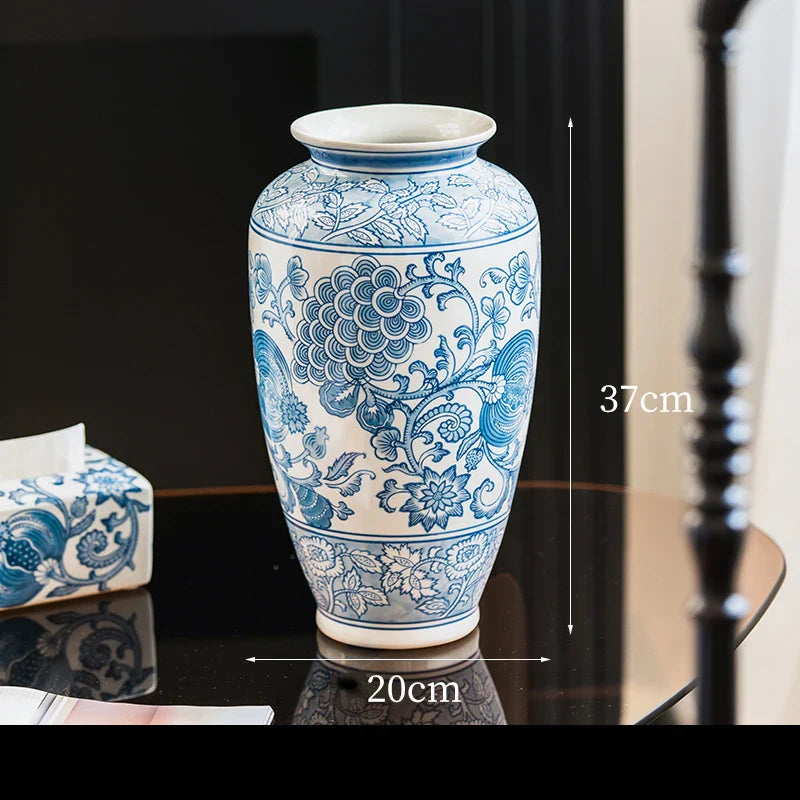 Blue & White Porcelain Vase with Flower & Bird Patterns by Afralia™: Elegant Table Decoration & Plant Pot