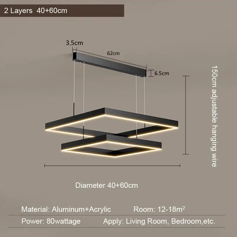 Afralia™ Modern Black Aluminum Square Pendant Light for Home Loft Decor