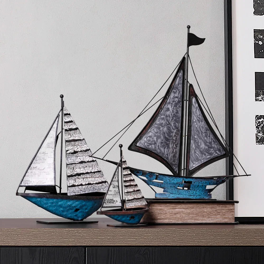 Afralia™ Retro Sailboat Handicrafts: Realistic Handmade Tabletop Boat Statue for Home Decoration