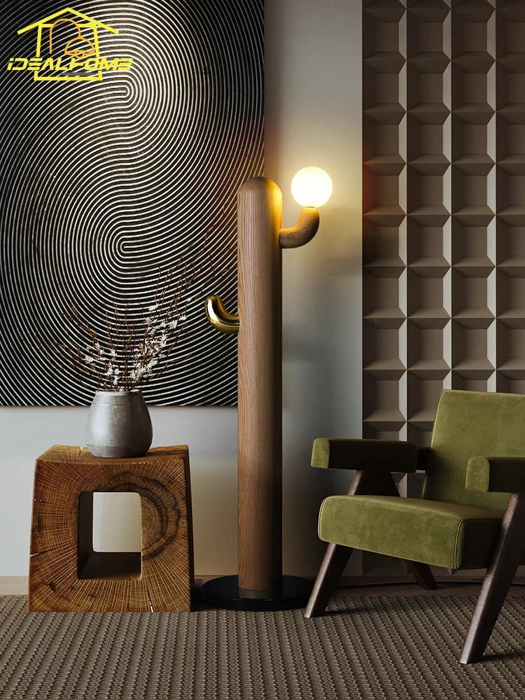 Afralia™ Modern Copper Wood Cactus Floor Lamp for Stylish Home Decor
