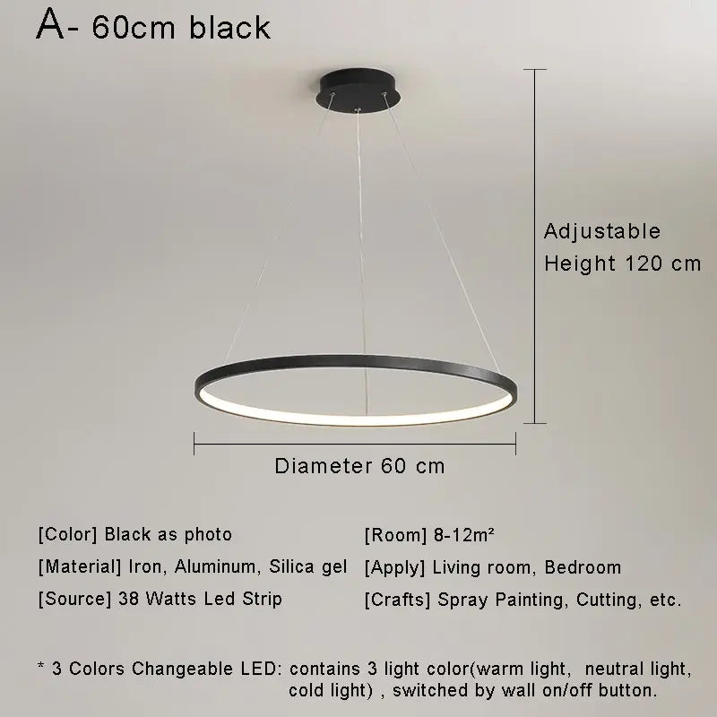 Afralia™ Modern Black Ring LED Pendant Light Chandelier for Home Decoration