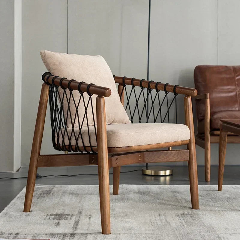 Afralia™ Nordic Style Rope-Woven Single Sofa Chair for Balcony & Bedroom