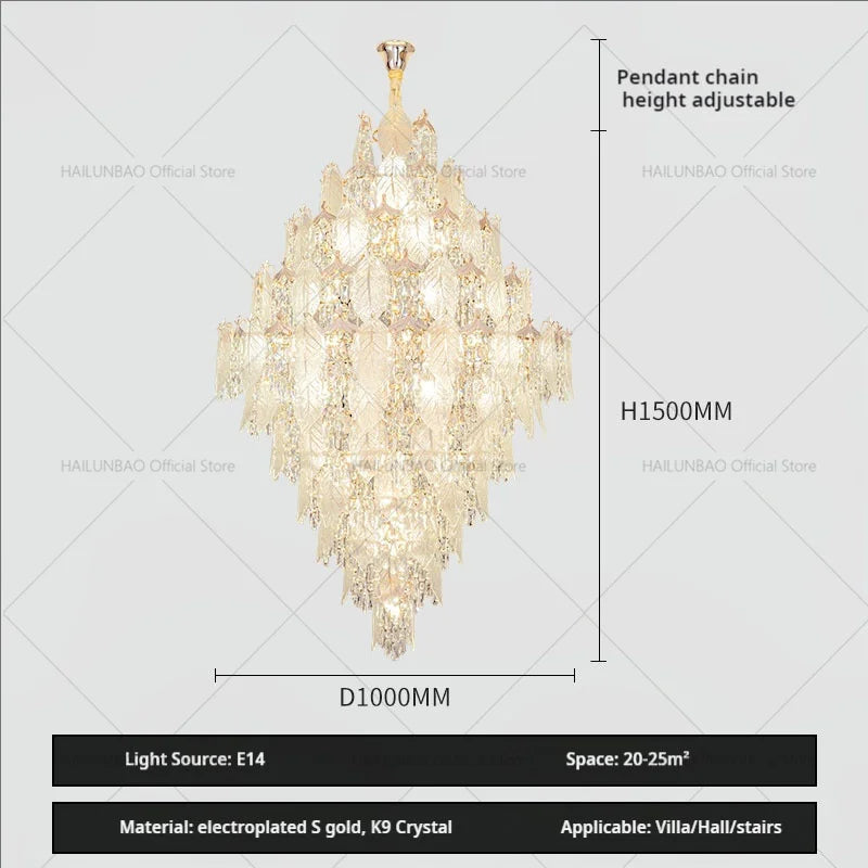 Afralia™ Modern Villa Rotating Crystal Chandelier