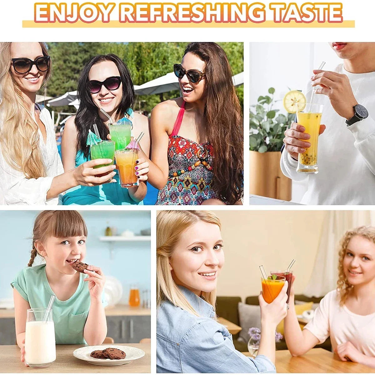 Afralia™ Clear Glass Smoothie Straws 4-Pack, 12mm Wide for Boba Bubble Tea & Milkshakes