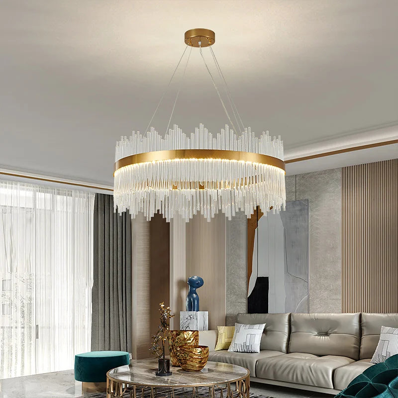 Afralia™ Crystal Rod Round Chandelier: Modern Nordic Light for Living Room, Bedroom, Dining Room, Kitchen