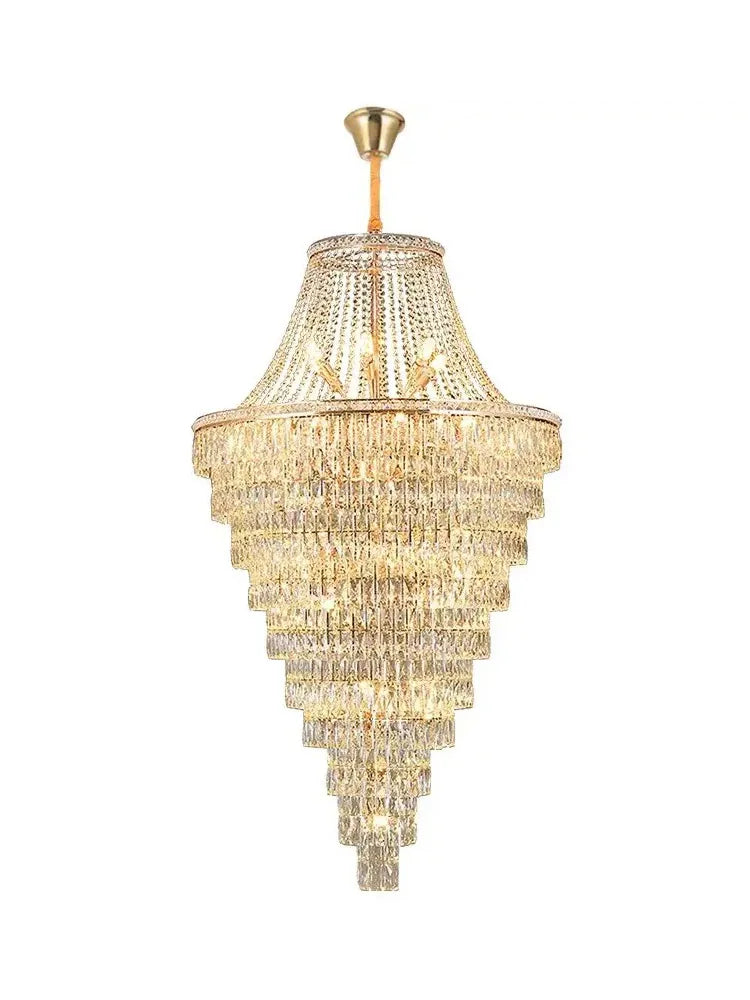 Afralia™ Luxe Golden Crystal Chandelier for Hotel Lobby, Living Room & Staircase