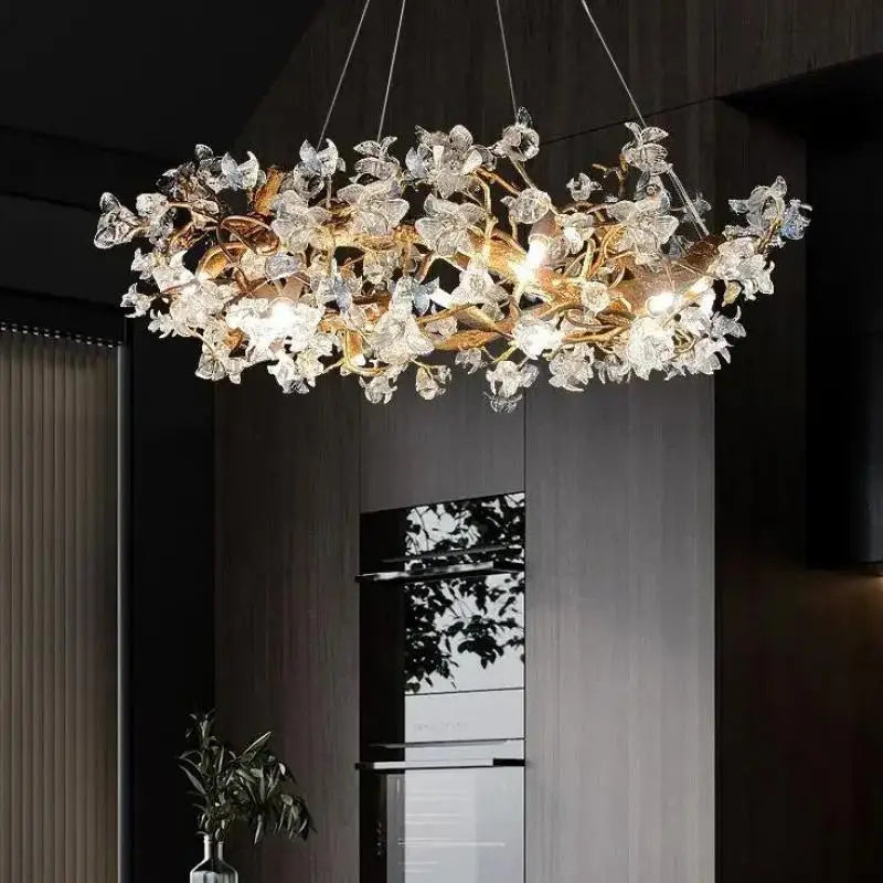 Afralia™ Kapok Flower Glass Crystal Chandelier for Living Room Dining Bedroom