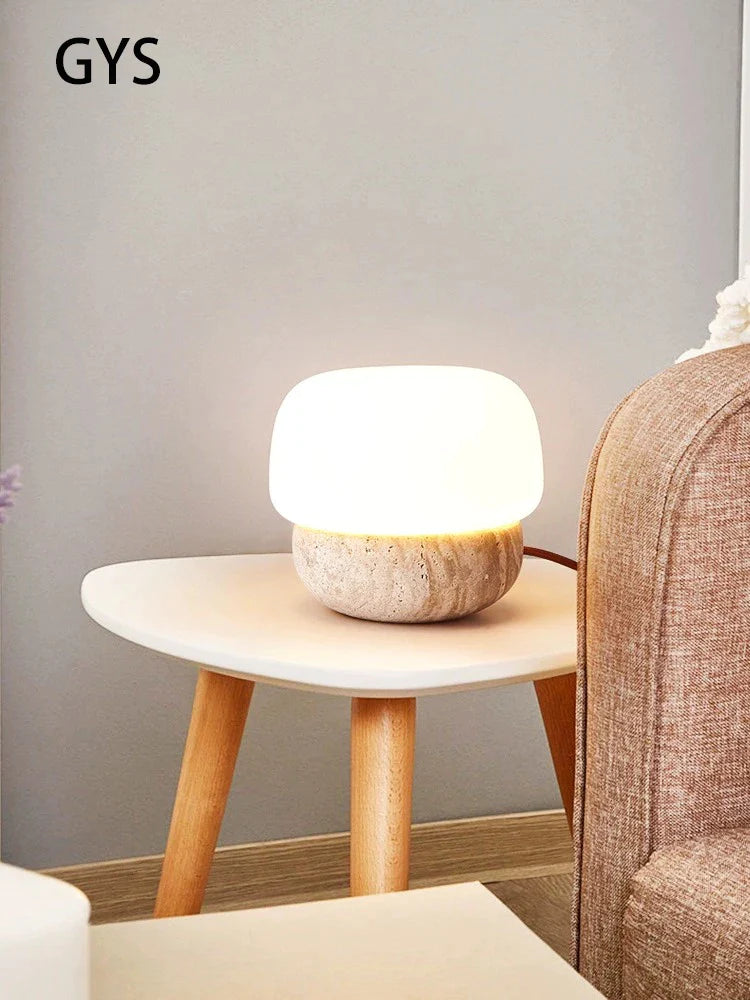 Afralia™ Cream Mushroom Table Lamp: Beauty Atmosphere Warm Soft Retro Stone Fixture.