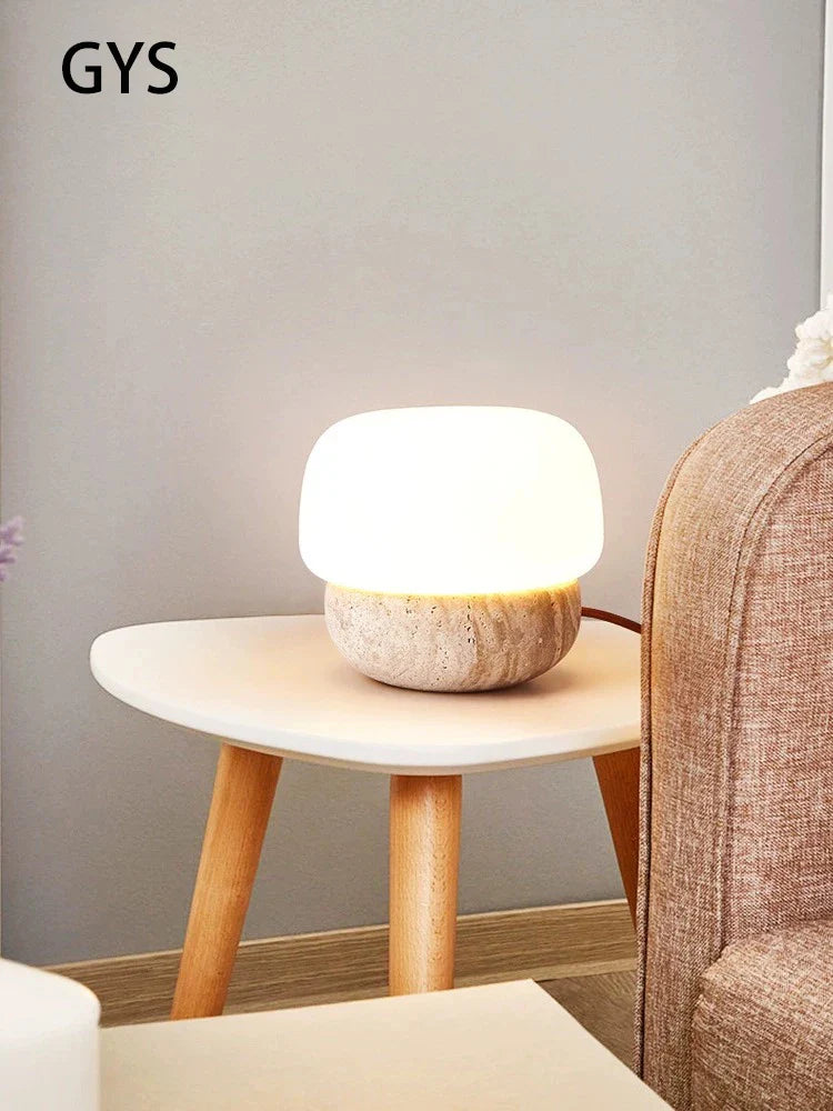 Afralia™ Cream Mushroom Table Lamp - Soft Warm Light for Bedroom - Retro Stone Design