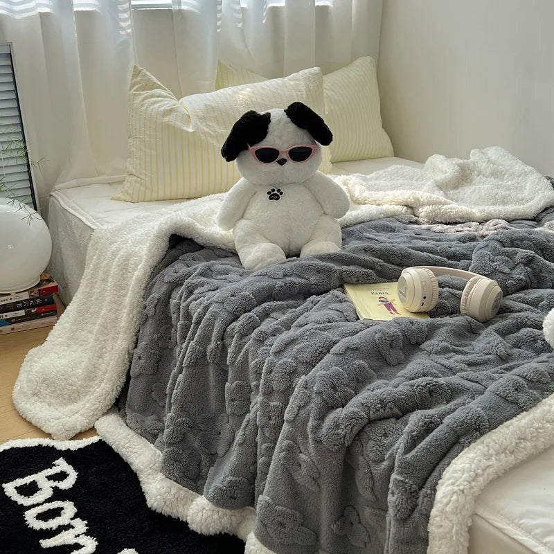 Afralia™ Cozy Lamb Wool Flower Jacquard Blanket: Luxe Solid Color Sofa Quilt for Winter