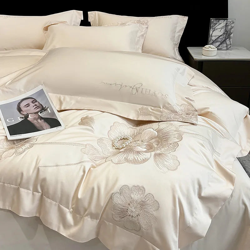 Afralia™ Luxury Cotton Twill Embroidery Duvet Cover Set for Seasons