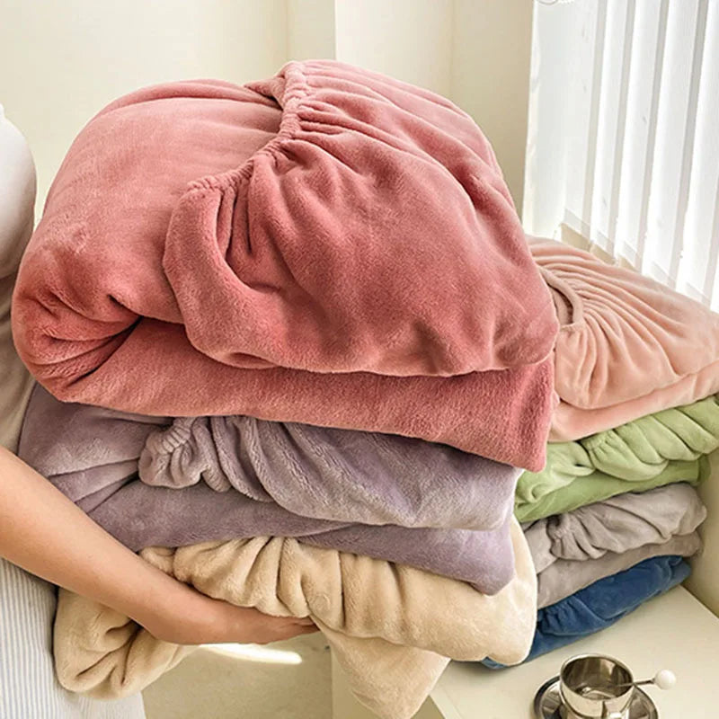 Afralia™ Winter Milk Velvet Fitted Sheet - Thick Plush Mattress Protector for Bed