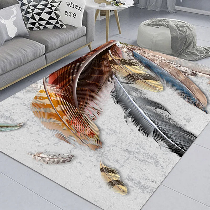 Feather Print Velvety Home Carpets by Afralia™: Quality Rugs for Living Room and Bedroom