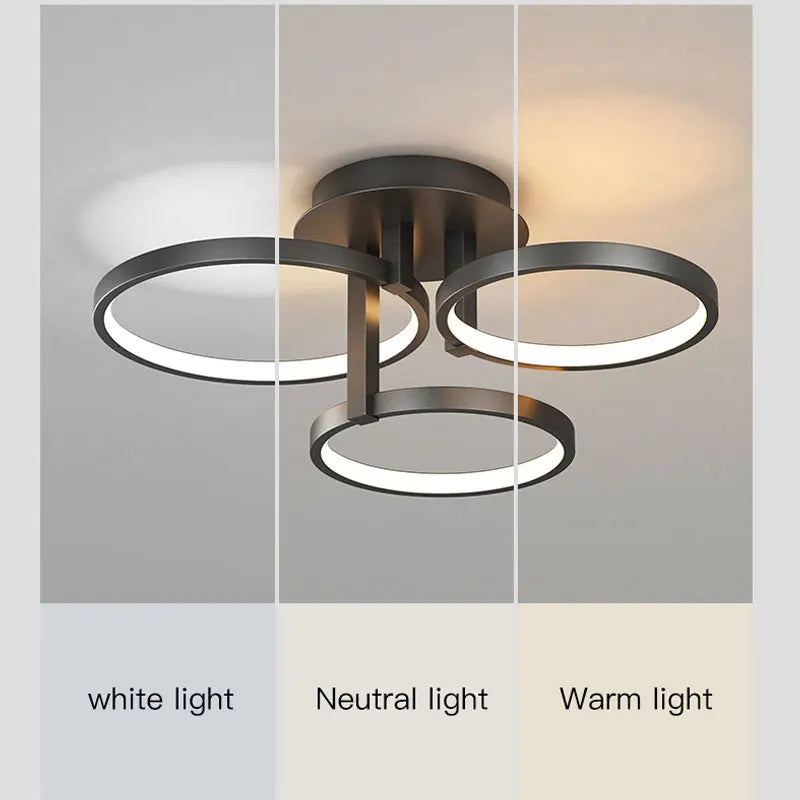 Afralia™ Modern Black Gold LED Ring Chandelier for Living Room Bedroom Kitchen Study Cafe