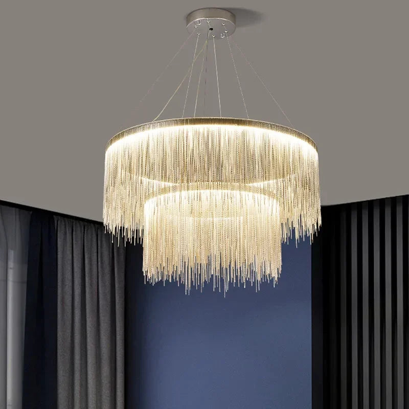 Afralia™ LED Aluminum Tassel Chandelier: Modern Dimmable Light for Living Room, Hotel, Hall