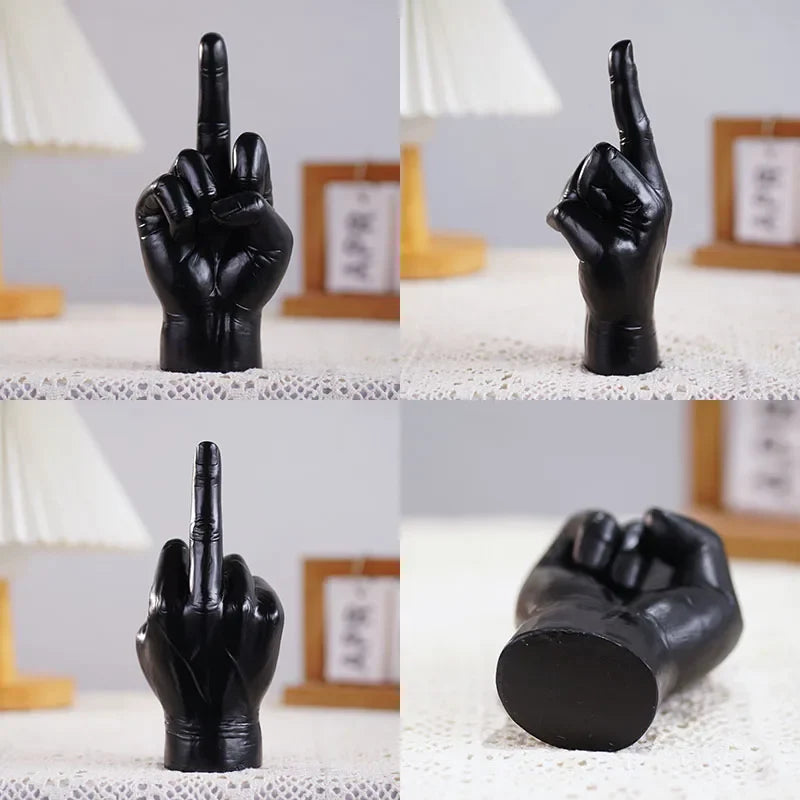 Afralia™ Black Gold Middle Finger Sculpture: Modern Home Decor Figurine & Shelf Accessory