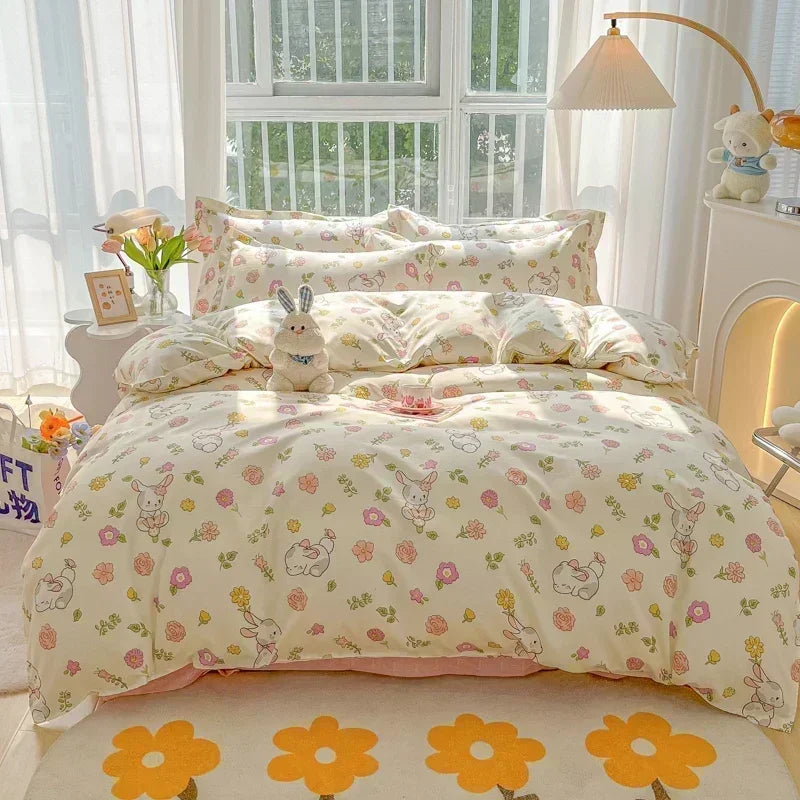 Afralia™ Cartoon Print Polyester Bedding Set Full Size Soft Duvet Cover Set