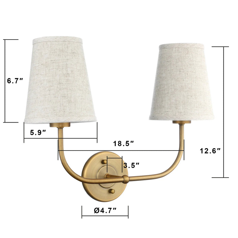 Afralia™ Vintage Double Sconce: Antique 2-Lights with Flared Funnel Linen Beige Shade