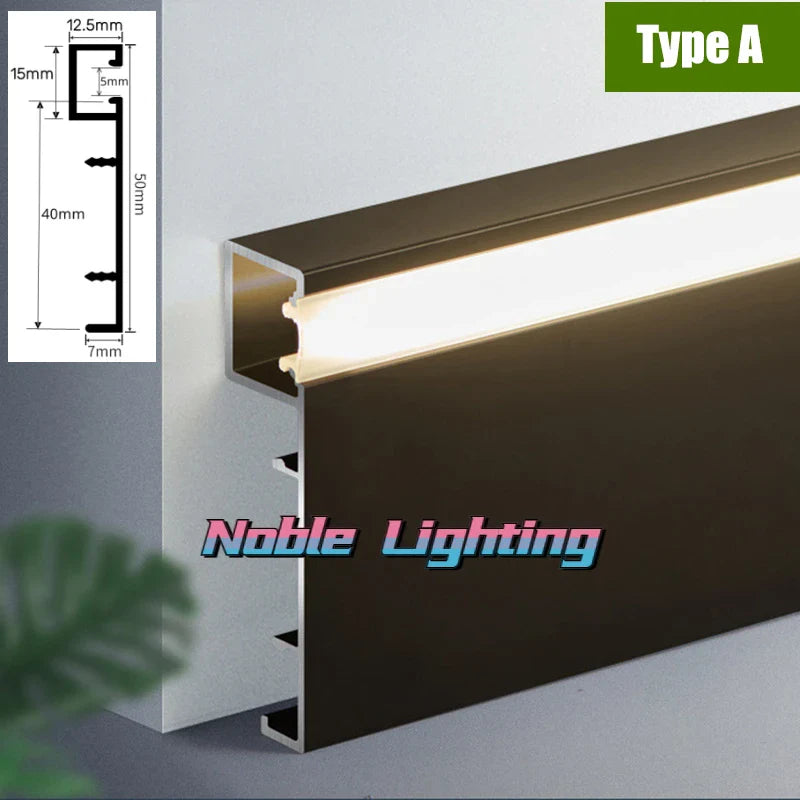 Afralia™ Black Aluminium LED Profile for Recessed Skirting with Silicone Cover