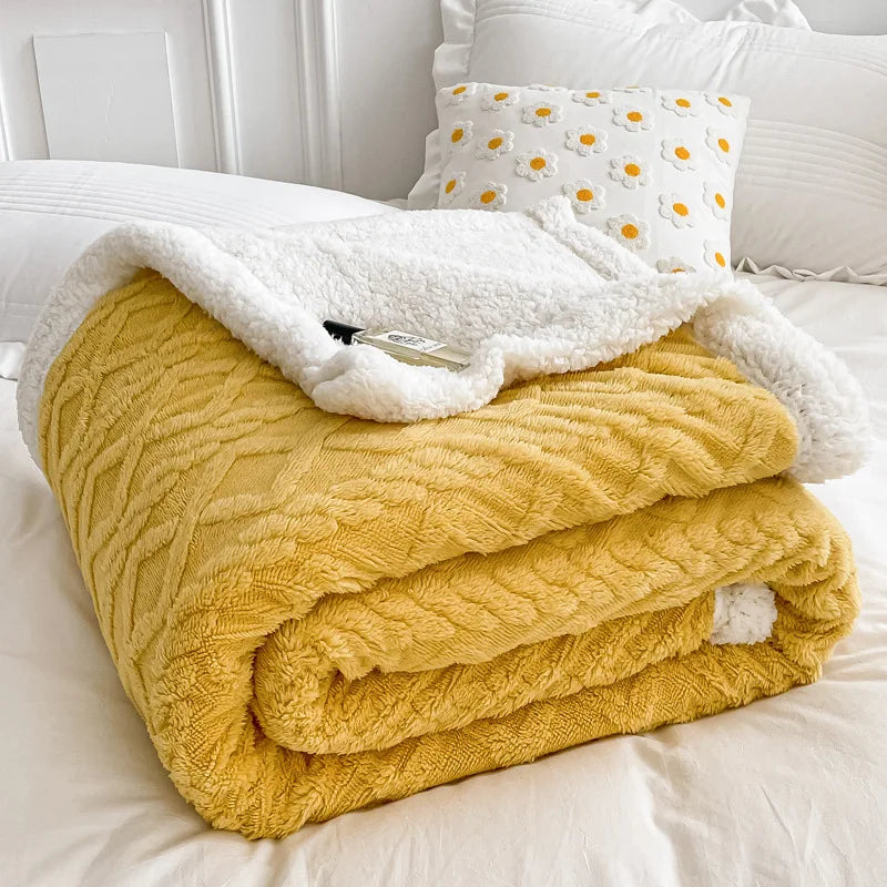 Afralia™ Nordic Big Lamb Fleece Jacquard Blanket for Autumn Winter Single Double Bed