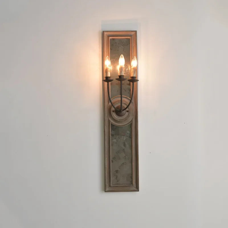 Afralia™ Wooden Mirror Frame Wall Lamp: Vintage French Style Candle Lamp for Living Room & Bedroom