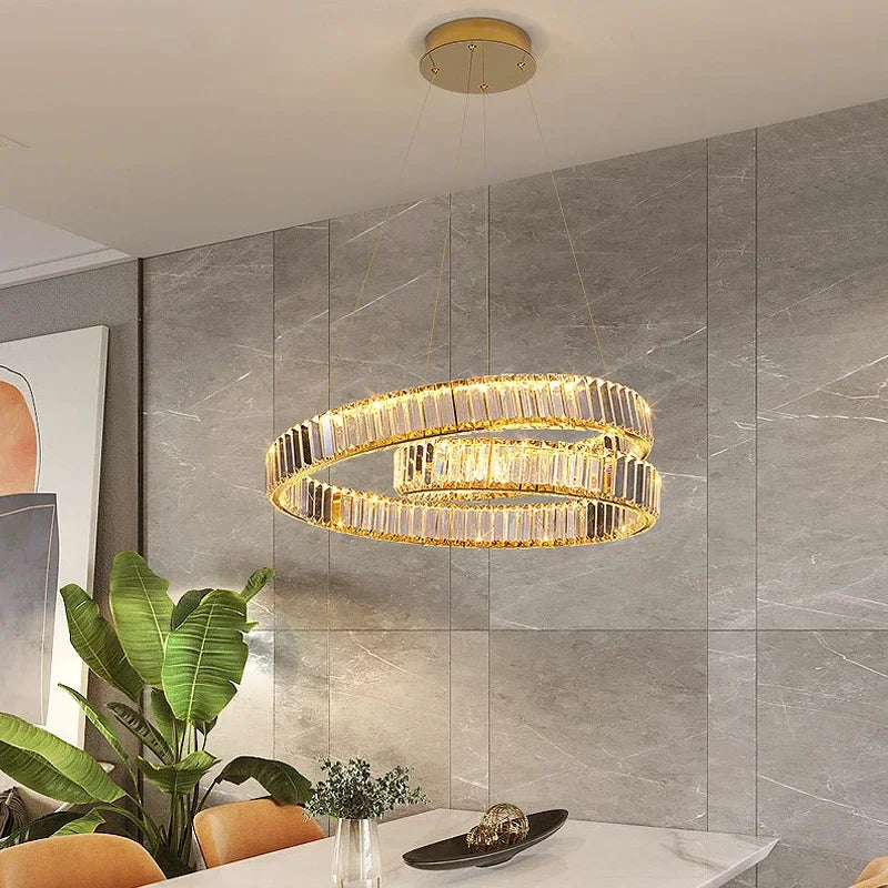 Afralia™ Modern Luxury LED Crystal Pendant Chandelier for Living and Dining Room