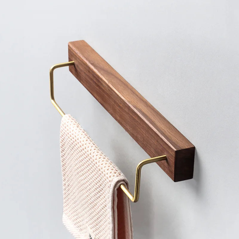 Afralia™ Black Walnut Wood Towel Rack with Brass Accents