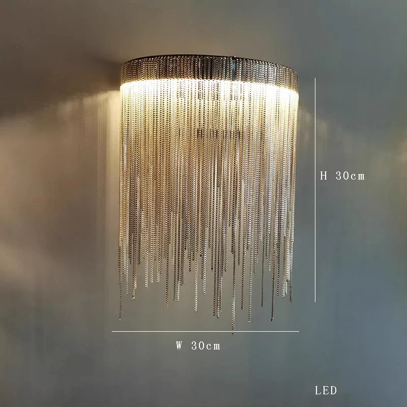 Afralia™ Chrome Chain Tassel Wall Sconce - Luxe Living Room Decor Fixture