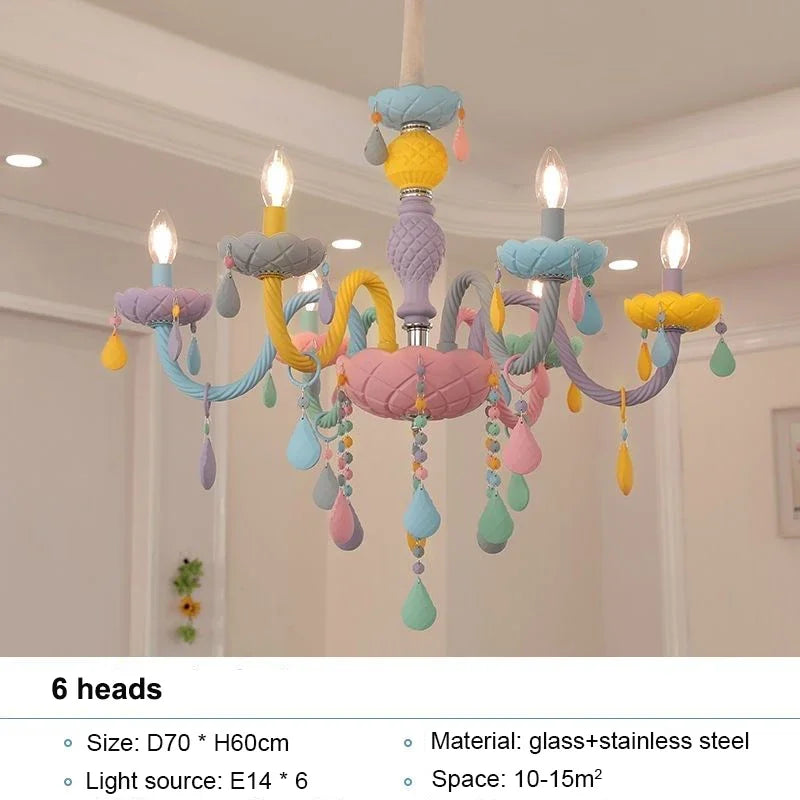 Afralia™ Rainbow Crystal Chandelier for Children's Bedroom, Princess Makaron Lamps