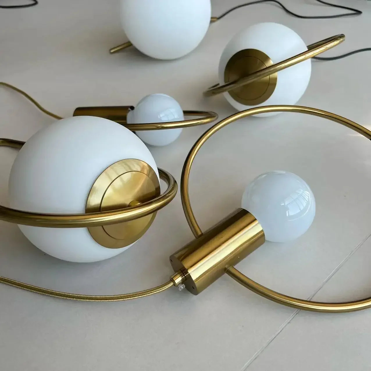 Afralia™ Gold Ring Glass Ball Pendant Light Fixture for Bedroom Living Room.