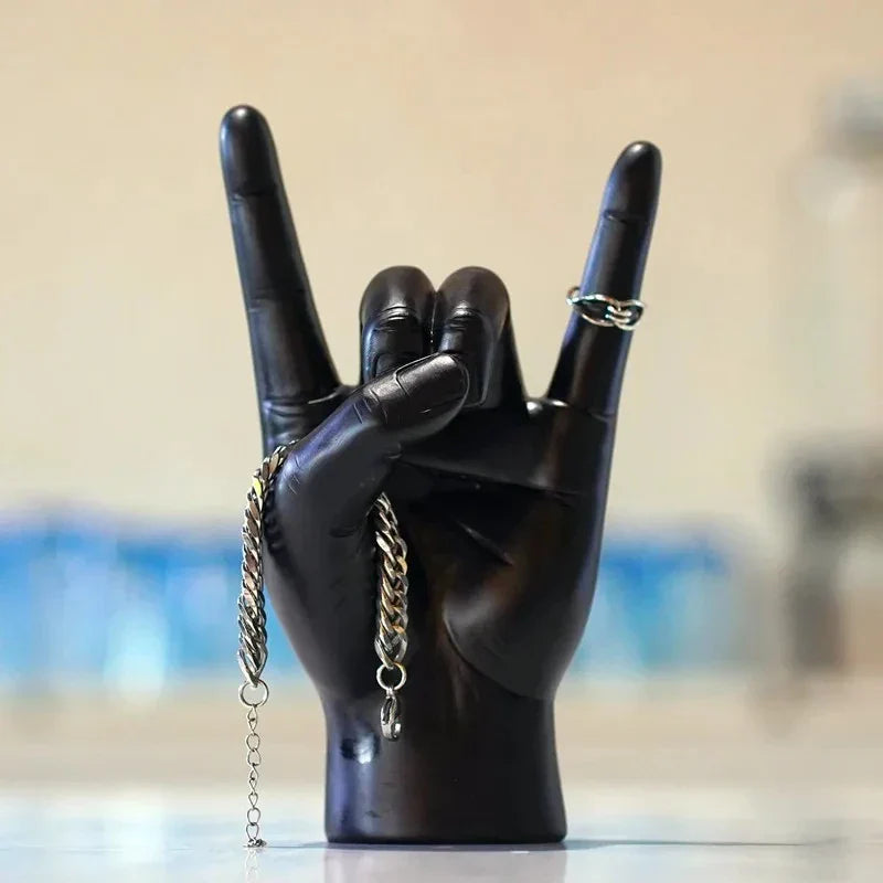 Afralia™ Gold Rock Hand Gesture Sculpture Figurine for Chic Home Decor