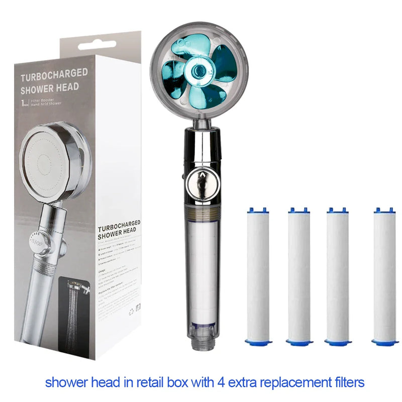 Afralia™ Propeller Driven High Pressure Handheld Shower Head with Stop Button