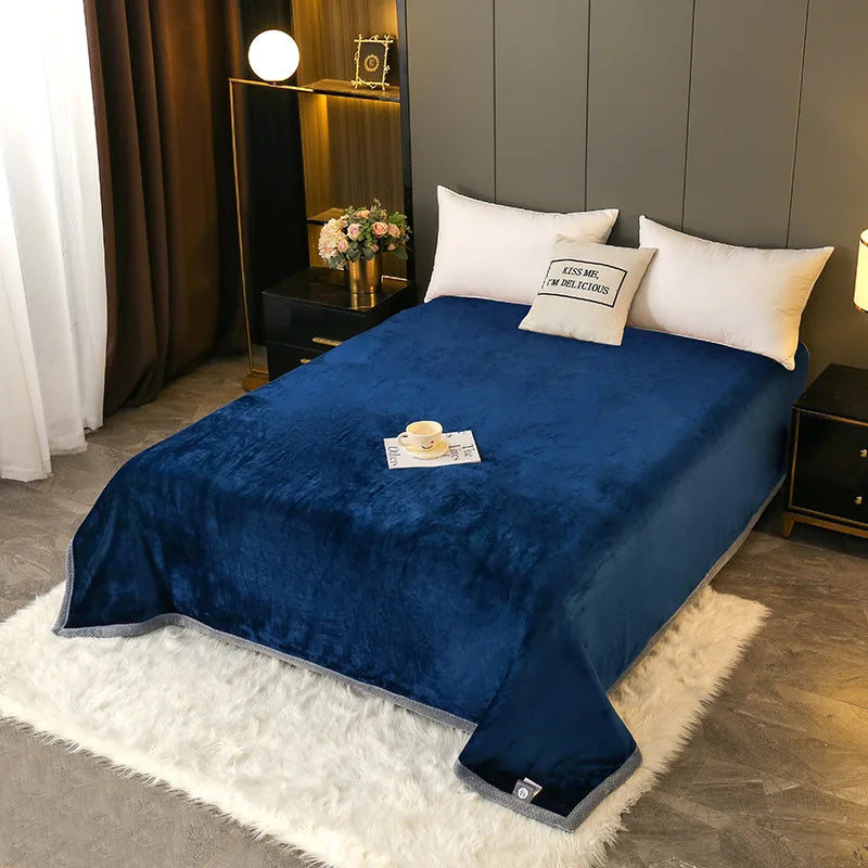 Afralia™ Plush Reversible Wide Edge Velvet Blanket: Luxurious & Skin-friendly Sofa and Office Nap Blanket