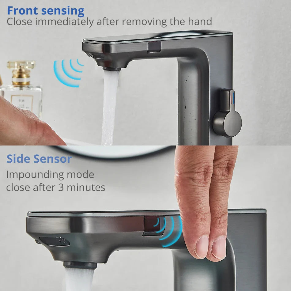 Afralia™ LCD Sensor Basin Faucet Hot Cold Water Mixer Tap Touchless Vanity Faucet