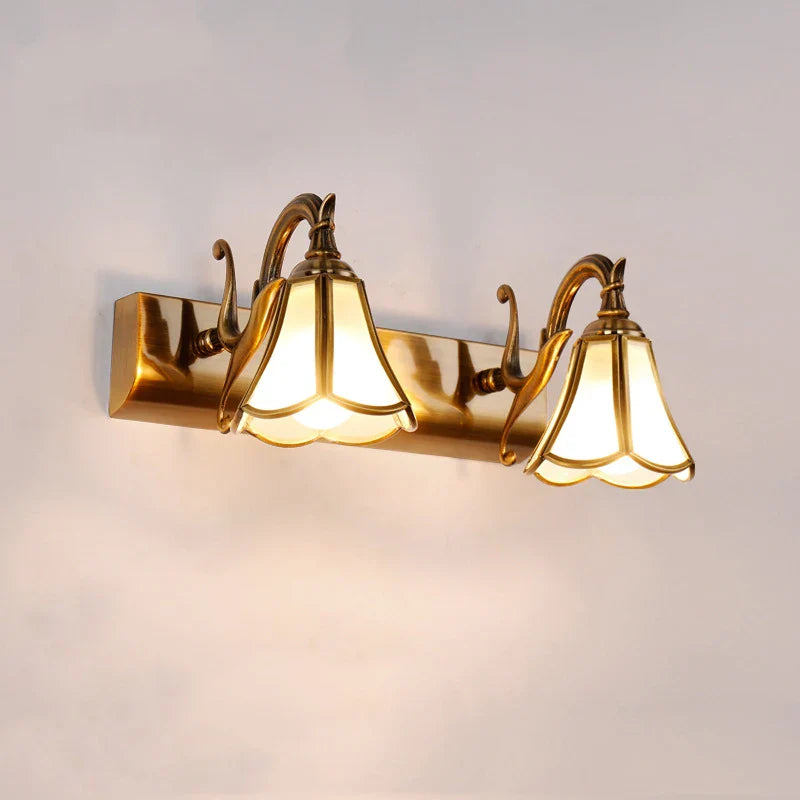 Afralia™ Vintage Golden Trumpet Glass Wall Light for Bedroom, Bathroom, Makeup Mirror.