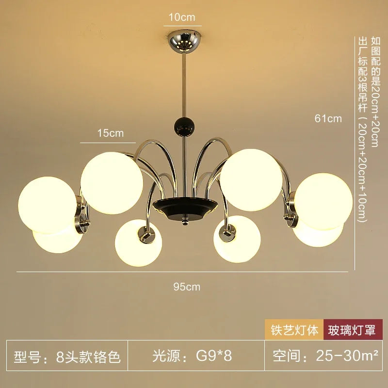 Afralia™ Vintage Iron Art Glass Chandelier LED Lighting Modern for Living/Dining/Bedroom