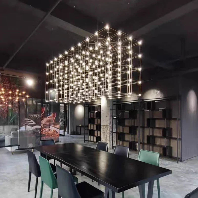 Afralia™ Cube LED Chandelier for Modern Luxury Living Room & Dining Office Hotel