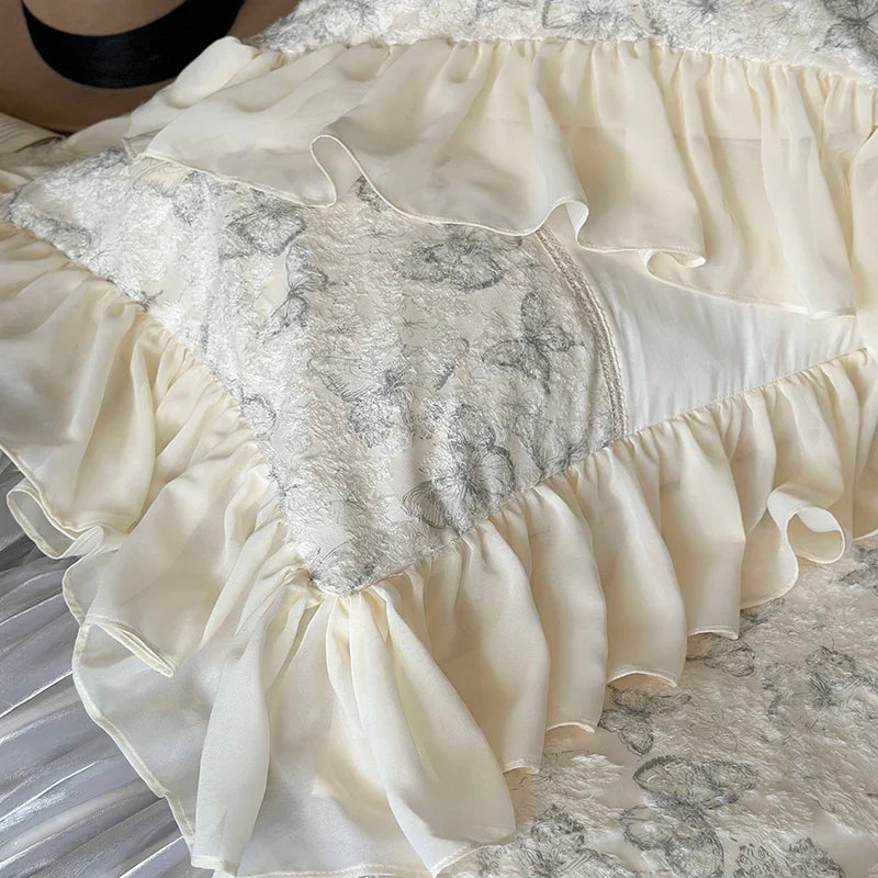 Afralia™ Romantic Ruffles Butterfly Lace Patchwork Bedding Set with 1000TC Egyptian Cotton