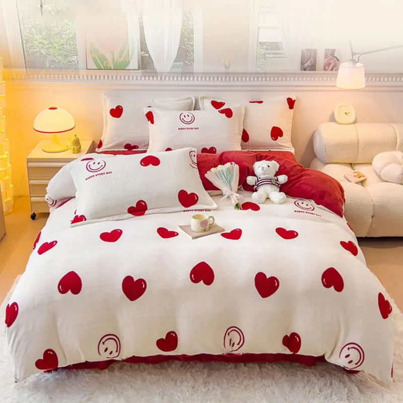 Afralia™ Winter Cartoon Crystal Velvet Bedding Set - Queen Size Warm Duvet Cover