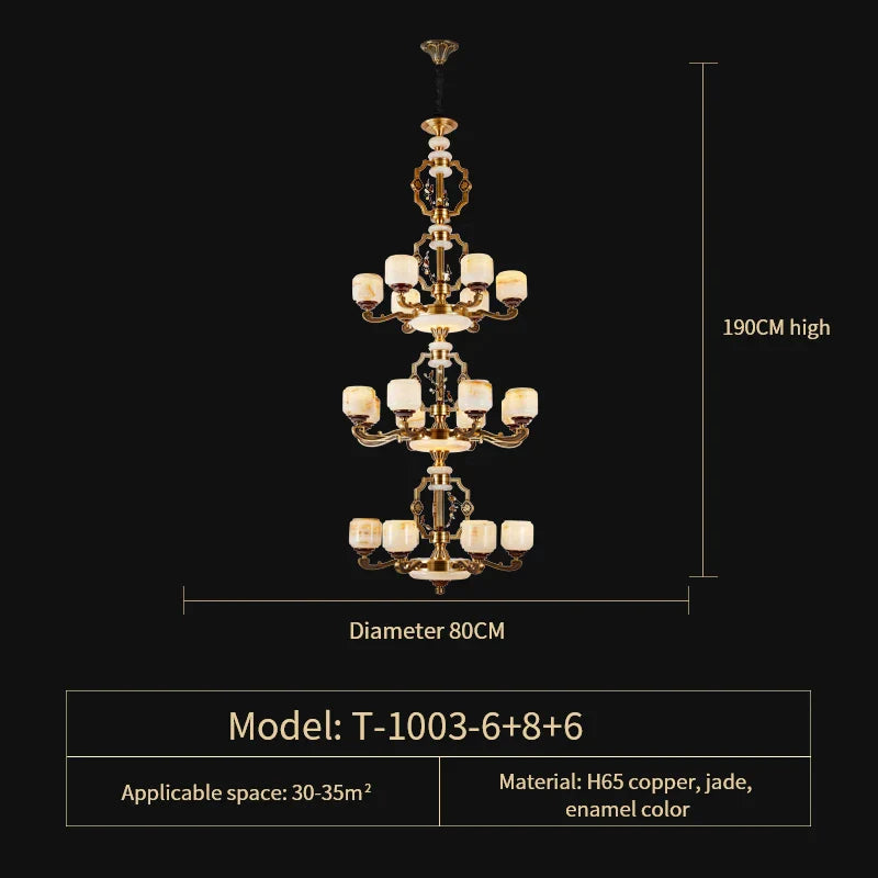 Afralia™ Zinc Alloy Chandelier with Jade Crystal Accent for Duplex Building Living Room