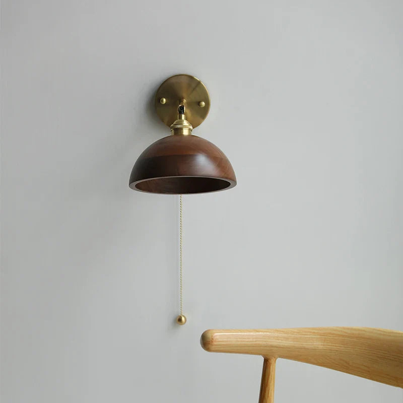 Afralia™ LED Walnut Wood Wall Sconce with Pull Chain Switch