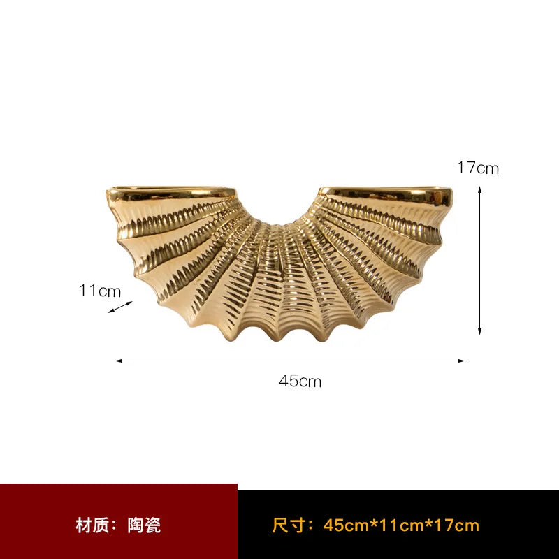 Afralia™ Golden Shell Ceramic Vase | Geometric Design | Living Room Decoration