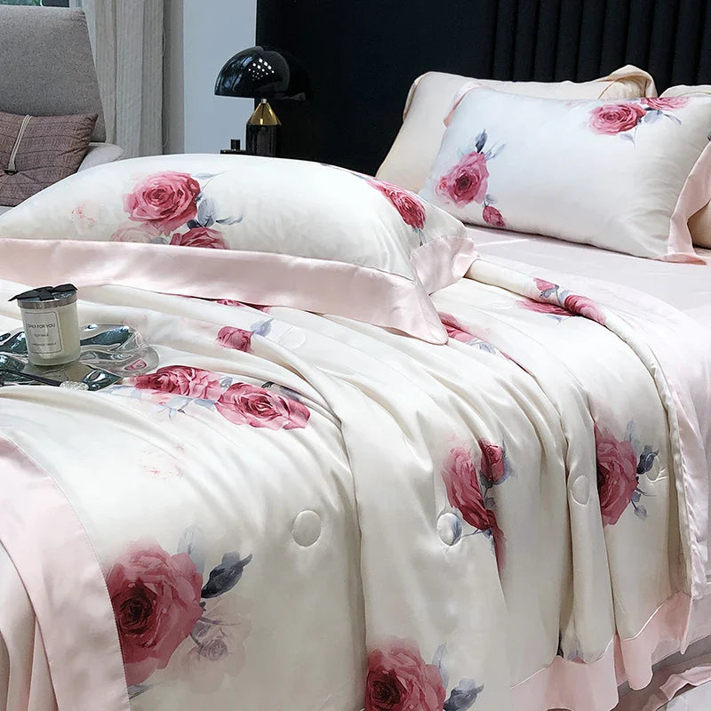 Afralia™ Summer Quilt Bedding Set: Soft Lyocell Fiber Comforter, Sheet, Pillowcases - 4Pcs