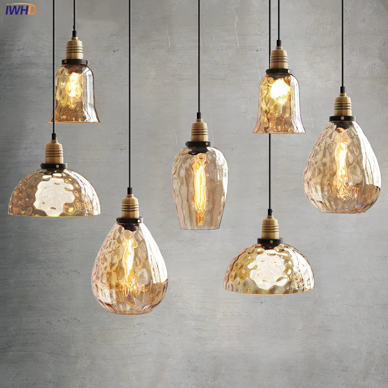 Afralia™ Amber Glass Industrial LED Pendant Lights for Dinning Bedroom Vintage Edison