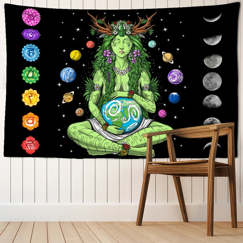 Afralia™ Seven Chakra Psychedelic Witchcraft Tapestry for Home Decor