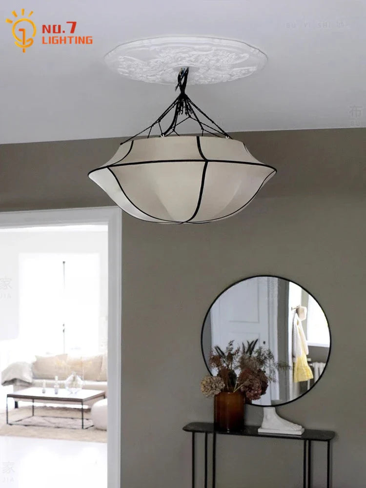 Afralia™ Silk Fabric LED Pendant Lights for Living Room, Bedroom, Kitchen Island