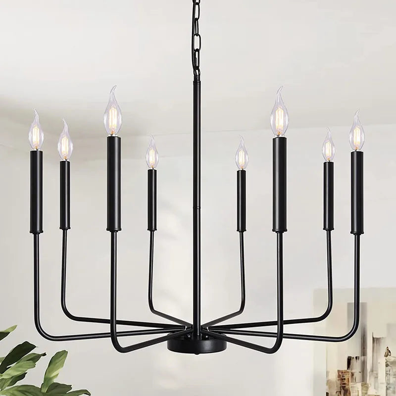 Afralia™ Rural Pendant Candle Chandelier Iron Lamp for Living Room Kitchen Bedroom