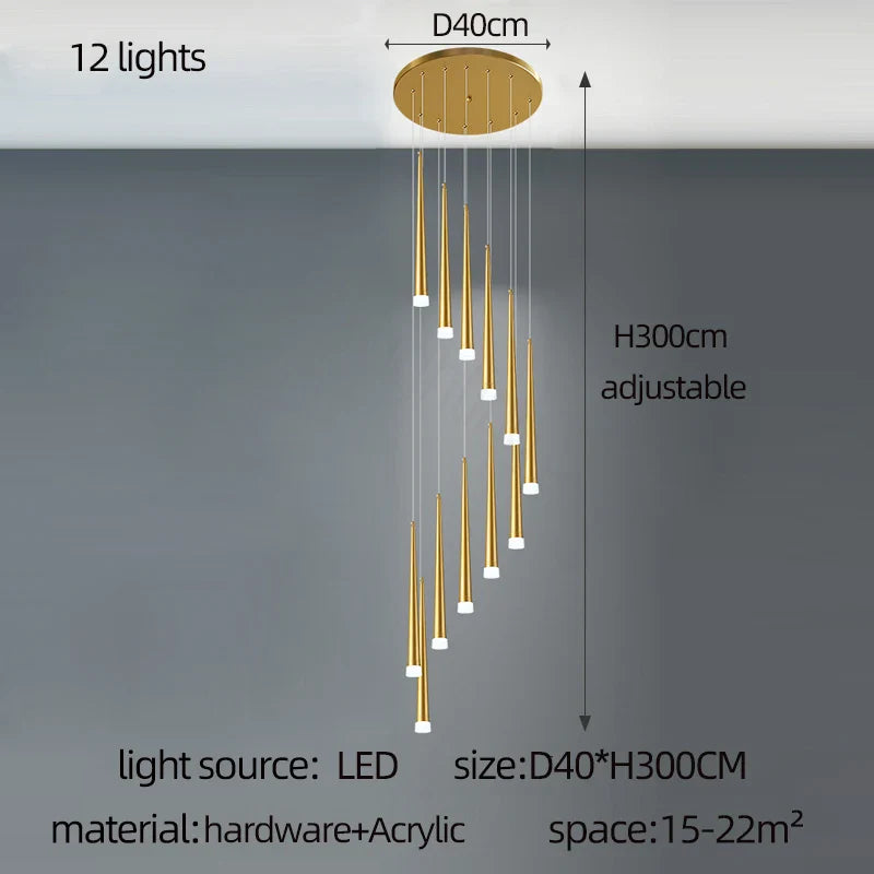 Afralia™ Golden LED Tapered Chandelier for Modern Living Room & Kitchen Lighting